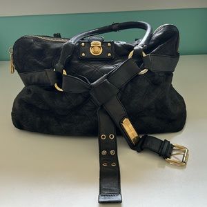 Marc Jacobs gray satchel bag gold tone metal